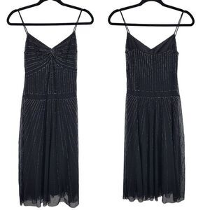 Vintage 90's Midi Slip Dress‎ 2 Black Mesh Beaded Overlay Steampunk Goth Witchy